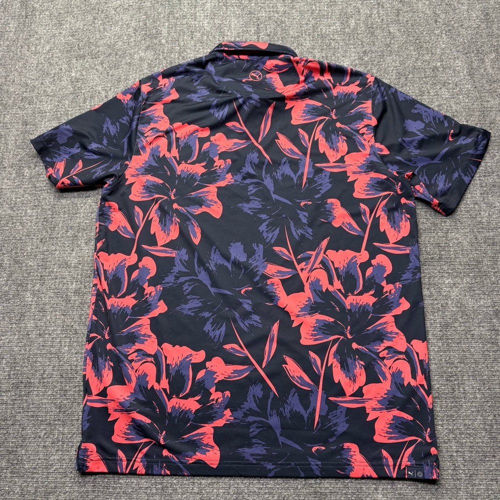 Puma Golf Polo Shirt Mens Large Blue Pink Hawaiian Print Floral The Orchards - Picture 3 of 10